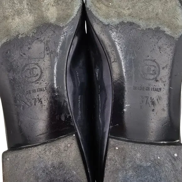 Chanel CC Cap Toe Ballet Flat Navy Patent Leather Slipper Size 37.5 US 6.5 7 - Picture 11 of 11